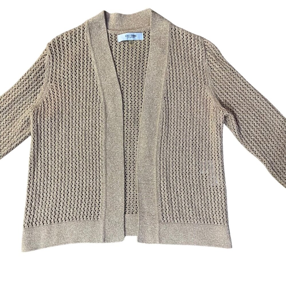 Jones Studio Gold Sparkle Open Front Cardigan Womens M Used New Years Eve - Picture 12 of 16